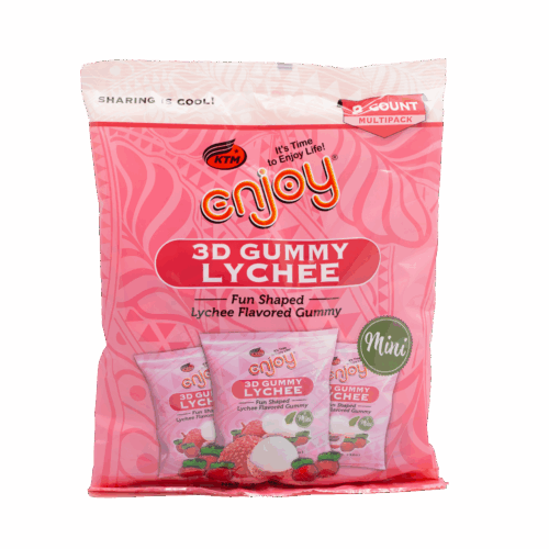 Front view of the Mini 3D Gummy Lychee 9oz bag